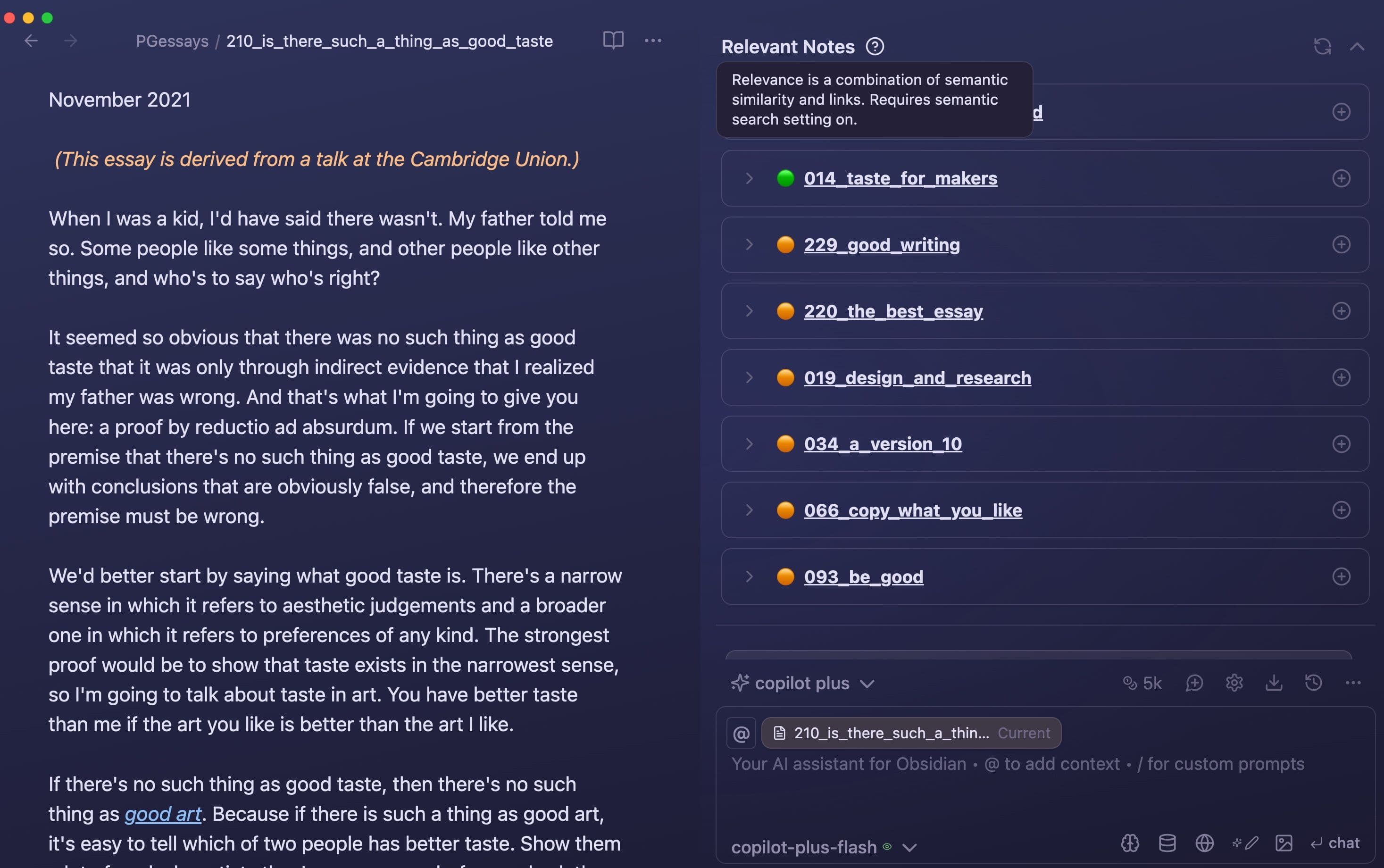 Copilot surfacing relevant notes from the vault