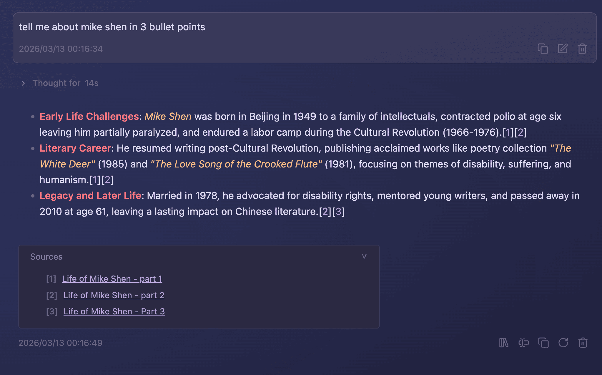 Copilot searching vault context with inline citations